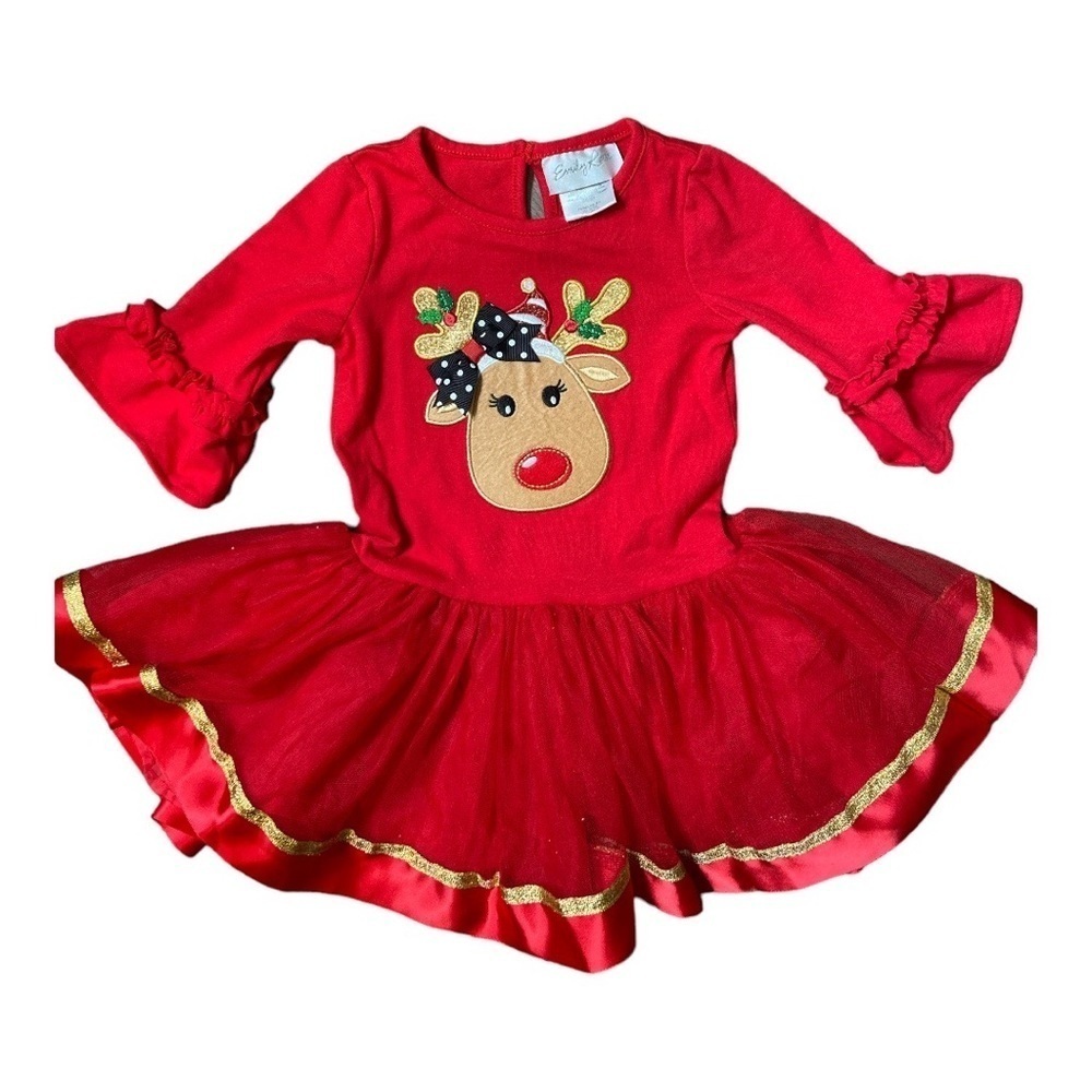 Emily Rose Toddler Girls Reindeer Red Tutu Layered Long Sleeve Dress Size 2T